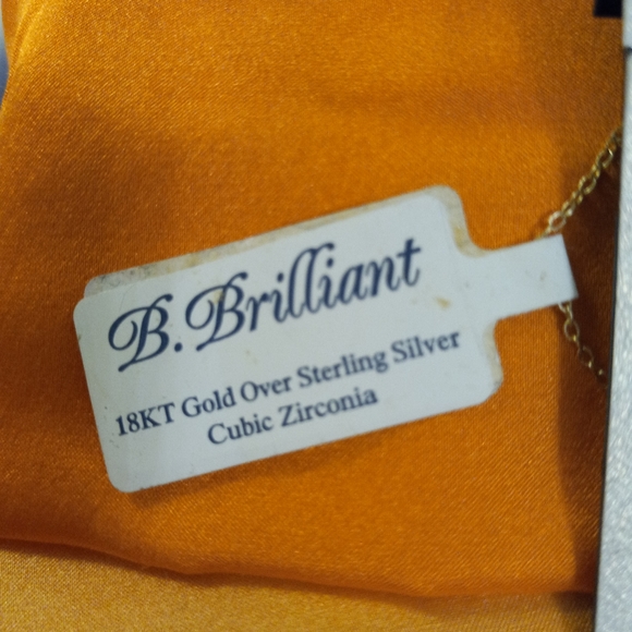 18KT GOLD OVER STERLING SILVER CUBIC ZIRCONIA DIAMOND SWIRL NECKLACE B.BRILLIANT - Picture 3 of 4